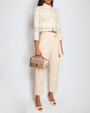 Brunello Cucinelli Cream Wool Belted Cargo Trousers with Silver Buckle Detail Size IT 38 (UK 6)