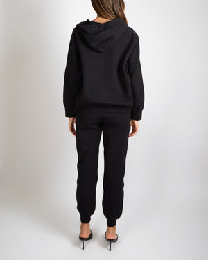 Ermanno Scervino Black Hoodie and Sweatpants Tracksuit Set with White Flower Embroideries Size XS/S (UK 6/8)