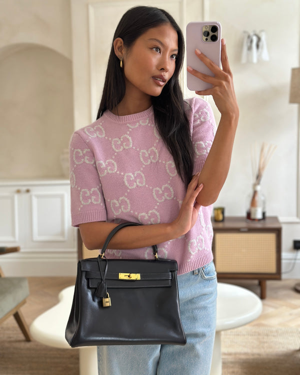 *FIRE PRICE* Hermès Vintage Kelly Retourne 28cm Bag in Navy Box Leather with Gold Hardware