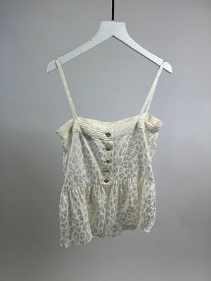 Chanel 23AK White Silk Sleeveless Shirt with CC Logo and Leopard Prints Detail FR 36 (UK 8) RRP £2450