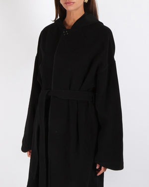 Celine Black Cashmere Hooded Coat with Belt Size FR 38 (UK 10)