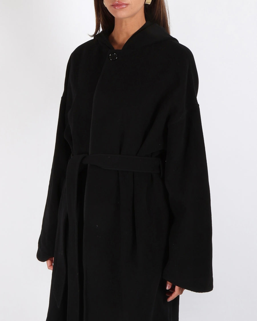 Celine Black Cashmere Hooded Coat with Belt Size FR 38 (UK 10)