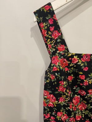 Dolce & Gabbana Black Cotton Rose Printed Midi Sleeveless Dress Size IT 42 (UK 10)