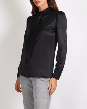 Saint Laurent Black Silk Shirt with Tie Knot Detail Size FR 38 (UK 10)