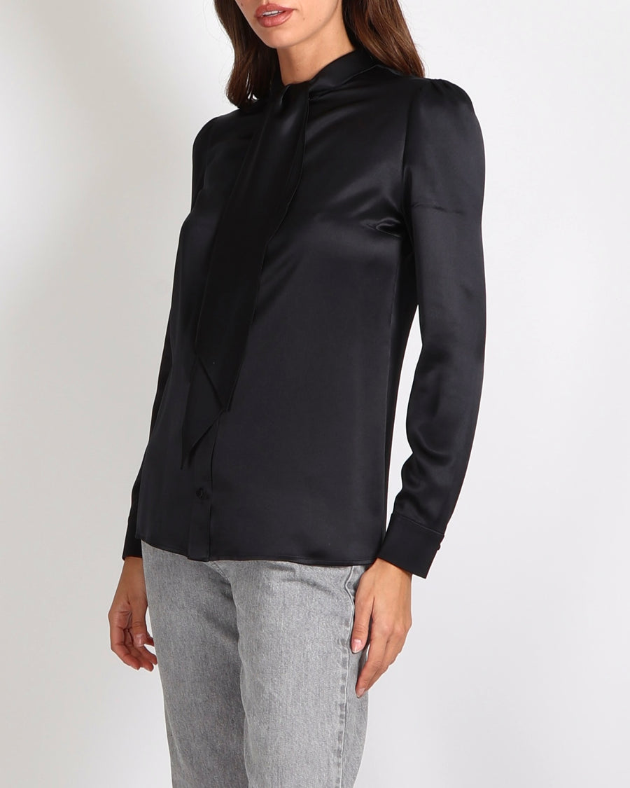 Saint Laurent Black Silk Shirt with Tie Knot Detail Size FR 38 (UK 10)