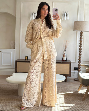 Zimmermann Beige Lace Natura Shirt and Trousers Set Size 2 (UK 10/12) RRP £1,200