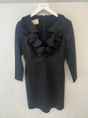 Valentino Black Long-Sleeved Mini Dress with Ruffled Collar Applique Size IT 42 (UK 10)