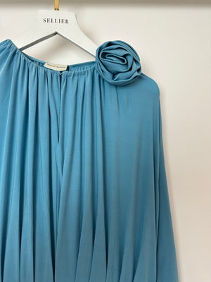 Magda Butrym Light Blue Floral Appliqué Ruched Maxi Dress with Cutouts Size S (UK 8)