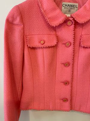 Chanel SS/97 Vintage Candy Pink Tweed Jacket with Collar Detail and Gold CC Buttons FR 40 (UK 12)