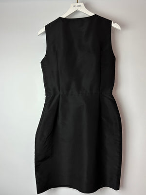 Oscar De La Renta Black Silk Sleeveless Mini Dress With Bow Detail Size US 8 (UK 12)