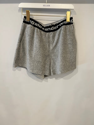Alexander Wang Light Grey Ribbed Shorts and Top Set with Black Logo Size M (UK 10)