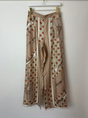 Hermès Beige, Cream Silk 'Clic Clac à Pois' Print Pyjama Top & Trouser Set Size FR 38 (UK 10)