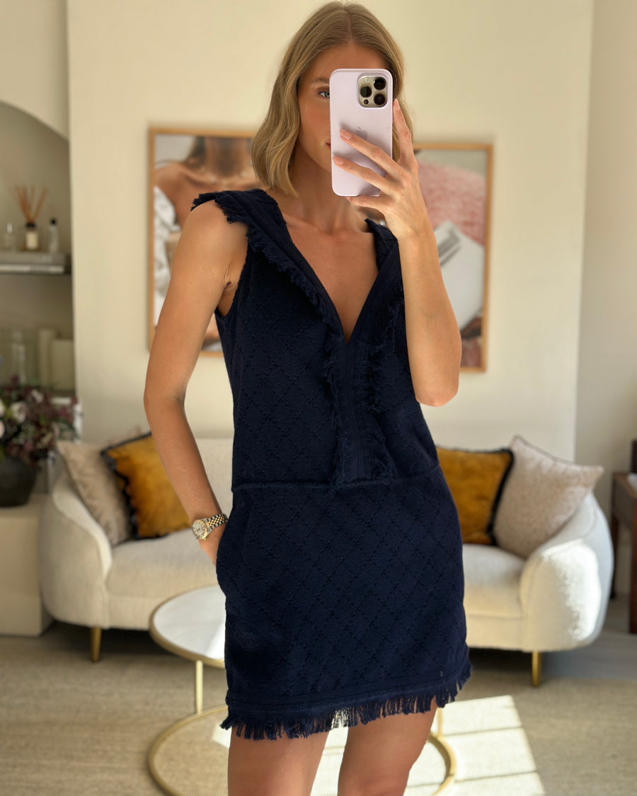 Chanel Navy Sleeveless Towel Dress with Hood Size FR 36 (UK 8)