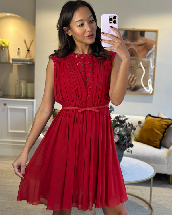 Giambatista Valli Red Silk Lace Midi Dress Size IT 44 (UK 12)