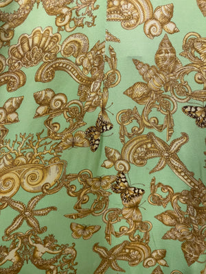 Versace Green Backless Maxi Beach Dress with Gold Prints and Logo Detail IT 42 (UK 10)