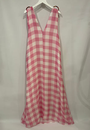 Adriana Degreas Pink and White Silk Vichy Maxi Dress Size M (UK 10)