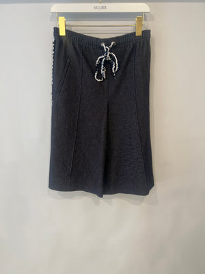 Chanel Resort 2025 Navy Bermuda Shorts with Beaded String Detail and Crocheted Side Strips Size FR 36 (UK 8)