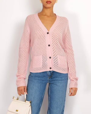 Prada Baby Pink Knitted Button Down Cardigan with Black Logo Buttons Size IT 40/42 (UK 8/10)