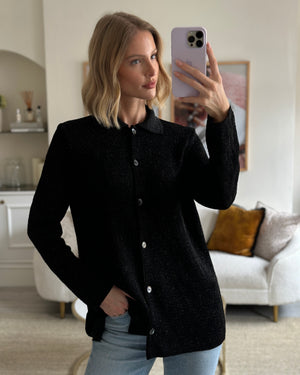 Fendi Black Knitted Shimmer FF Motif Long Sleeve Shirt IT 42 (UK 12)
