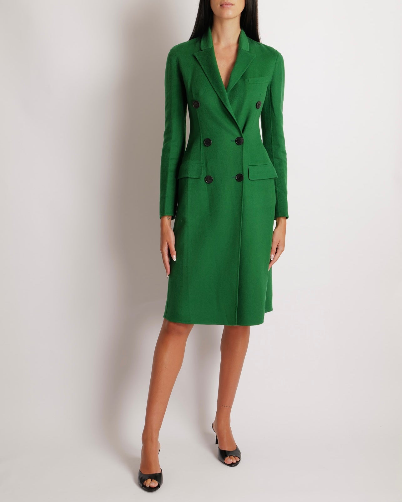 Christian Dior Green Cashmere Coat with Black Buttons Size FR 34