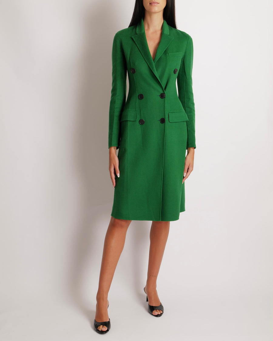 Christian Dior Green Cashmere Coat with Black Buttons Size FR 34 (UK 6)