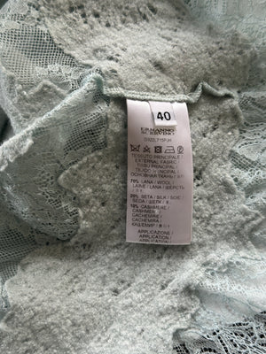 Ermanno Scervino Sky Blue Lace Top with Wool Appliqué Size IT 40 (UK 12)