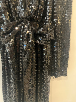 Tom Ford Black Sequin Embellished Mini Dress with Cut Outs and Draped Belt Detail Size IT 38 (UK 6)