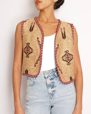 Etro Beige, Red and Black Aztec Sleeveless Gilet with Abstract Print Details Size IT 42 (UK 10)