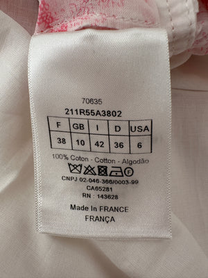 Christian Dior Light Pink, White Toile de Jouy Sauvage Cotton Printed Midi Dress Size FR 38 (UK 10)