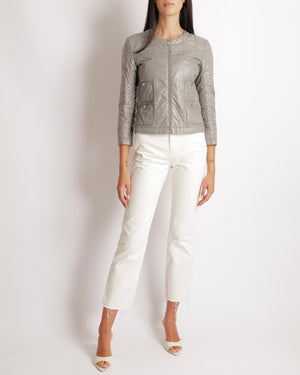 Chanel Grey Windbreaker Jacket with Silver CC Logo Buttons and Pocket Details Size FR 36 (UK 8)