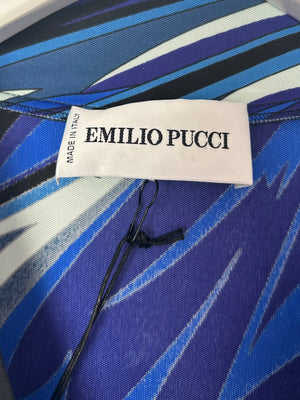 Emilio Pucci Blue & White Patterned Mini Dress with Waist Tie Detail Size IT 40 (UK 8)