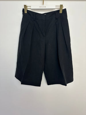 Frankie Shop Linen Black Bermuda Pleated Shorts Size S (UK 8)