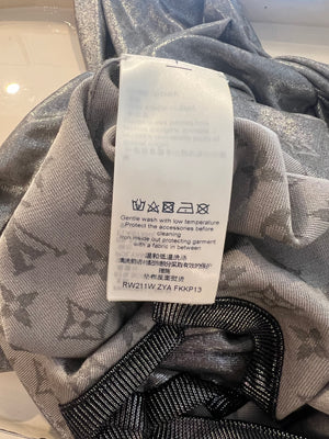 Louis Vuitton Silver Metallic Silk Jumpsuit with Monogram Logo Prints Size FR 38 (UK 10)