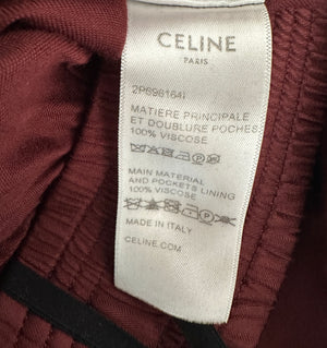 Celine Burgundy Satin Boxing Trousers with Cuffed Hems and Waistband Logo Detail Size FR 34 (UK 6)
