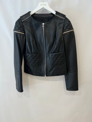 Chanel Black Lambskin Quilted Leather Jacket with Silver Details Size FR 36 (UK 8)