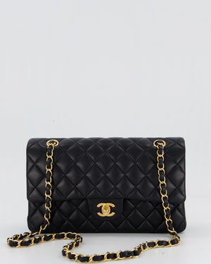 Chanel Black Medium Classic Double Flap Bag in Lambskin Leather with Gold Hardware