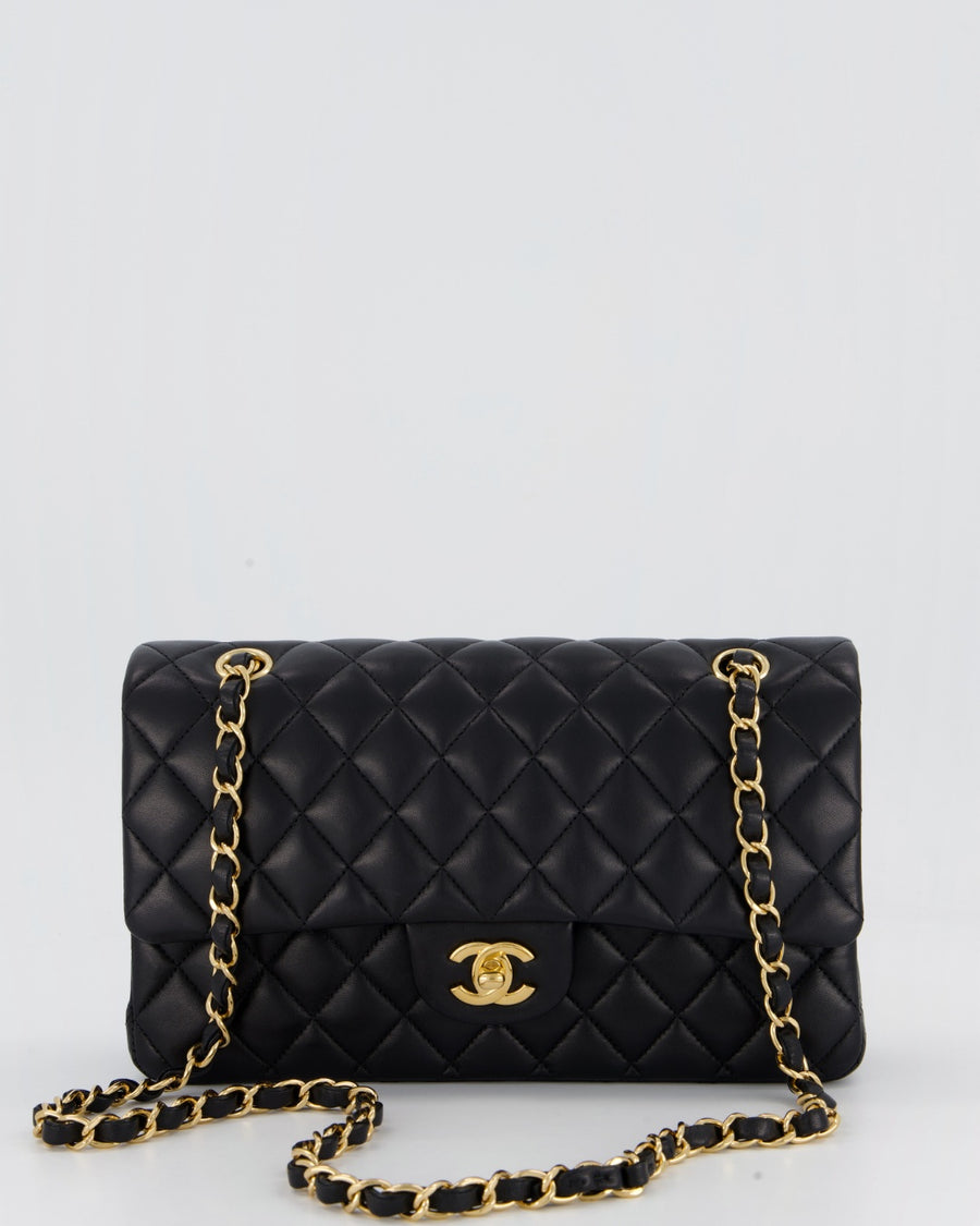 Chanel Black Medium Classic Double Flap Bag in Lambskin Leather with Gold Hardware