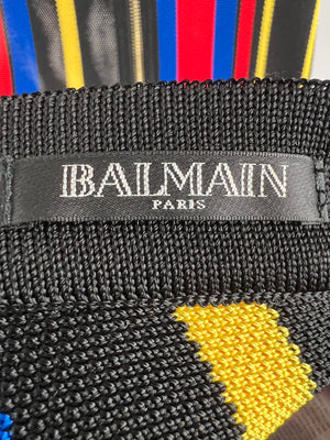 Balmain Black, Red, Yellow Stripe Multi-Colour Knitted Midi Skirt with Zip Back Detail  FR 34 (UK 6)