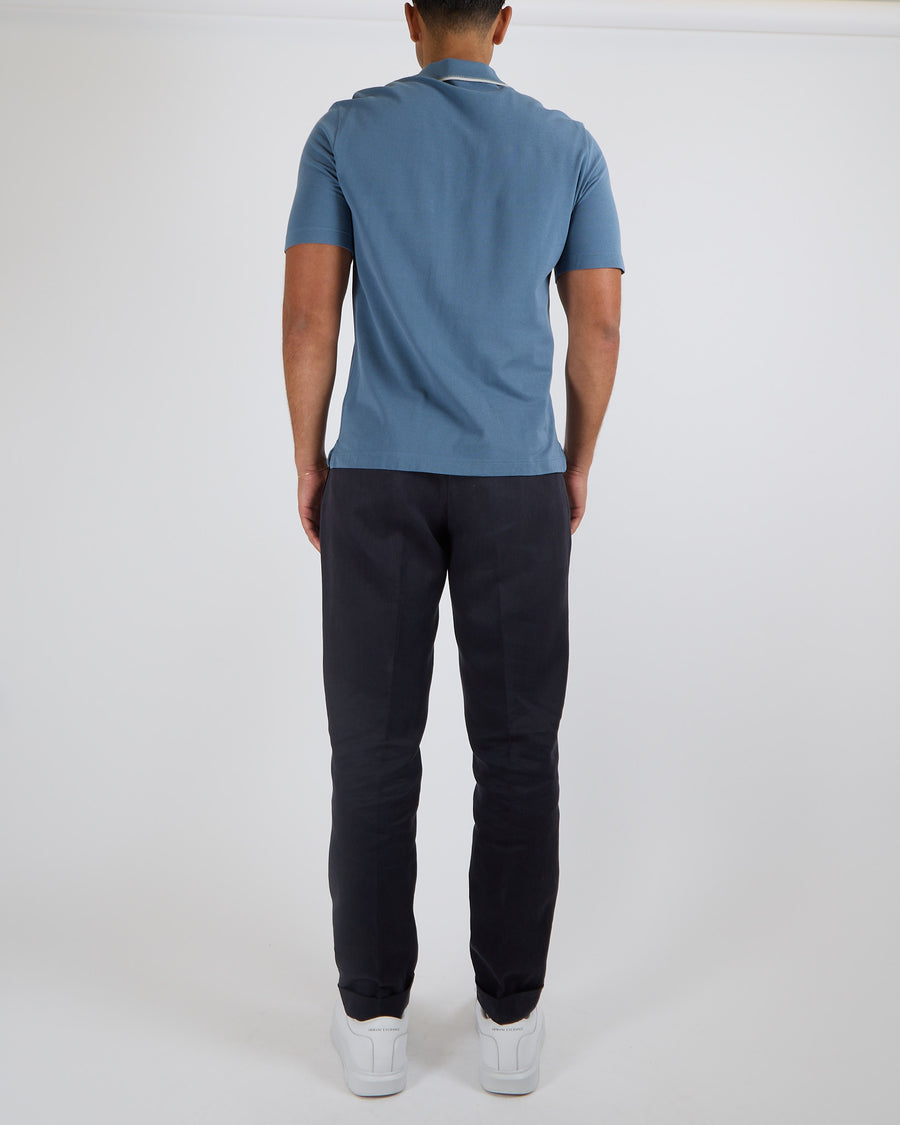 Hermès Menswear Blue Polo T-Shirt with Logo Detailing Size M (UK 40)