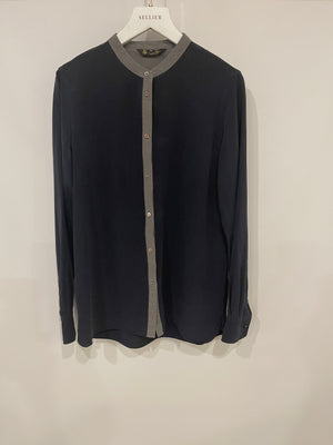 Loro Piana Navy and Grey Button-Up Shirt Size IT 38 (UK 6)