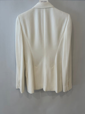 Alexander McQueen White Blazer Jacket and Matching Trousers Set with White Button Details Size IT 42/44 (UK 10/12)