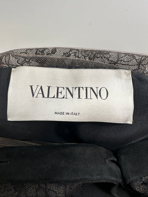 Valentino Black Mini Suede and Lace Pleated Dress with Collar Detail Cream Size UK 6
