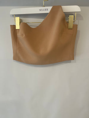 David Koma Beige One Shoulder Cropped Top with Silver Logo Detail Size UK 10 RRP £480