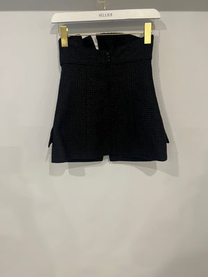Chanel Black Shimmery Sleeveless Tweed Bustier Top with Silver CC Logo Button Size FR 34 (UK 6)