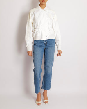 Hermès Cream Cliquetis Bomber Jacket with Leather and Logo Details Size FR 38 (UK 10)