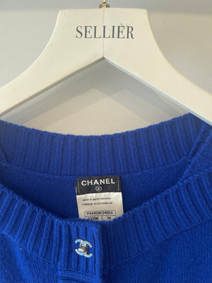 Chanel Cobalt Blue Cashmere Long Cardigan with Silver CC Logo Buttons Size FR 34 (UK 6)