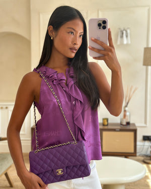 *HOT COLOUR* Chanel Purple Medium Classic Double Flap Bag in Caviar Leather with Champagne Gold Hardware