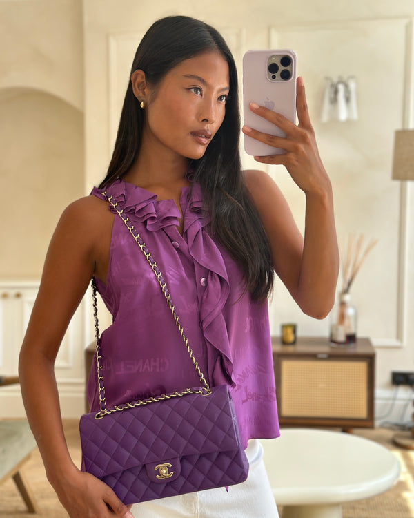*HOT COLOUR* Chanel Purple Medium Classic Double Flap Bag in Caviar Leather with Champagne Gold Hardware
