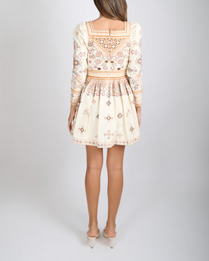 Ulla Johnson Cotton and Linen Blend Embroidered Adilah Mini Dress in Ochre Size 0 (UK 4-6)