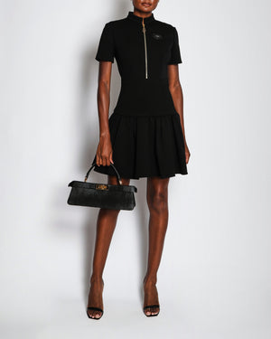 Louis Vuitton Black Short Sleeve Peplum Dress with Patch Leather Logo Size FR 36 (UK 8)